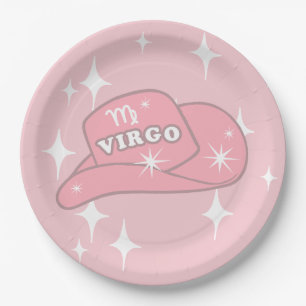 Modern Virgo Zodiac Pink Cowgirl Hat Party Paper Plate
