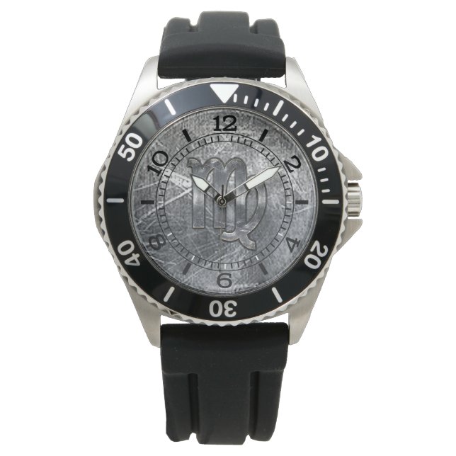 Modern Virgo Zodiac Sign Grunge Distressed Dial Watch (Front)