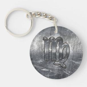 Modern Virgo Zodiac Sign Grunge Distressed Style Key Ring