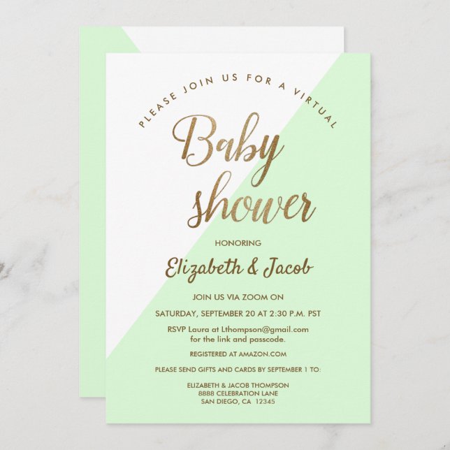 Modern Virtual Baby Shower Green Gender neutral Invitation (Front/Back)