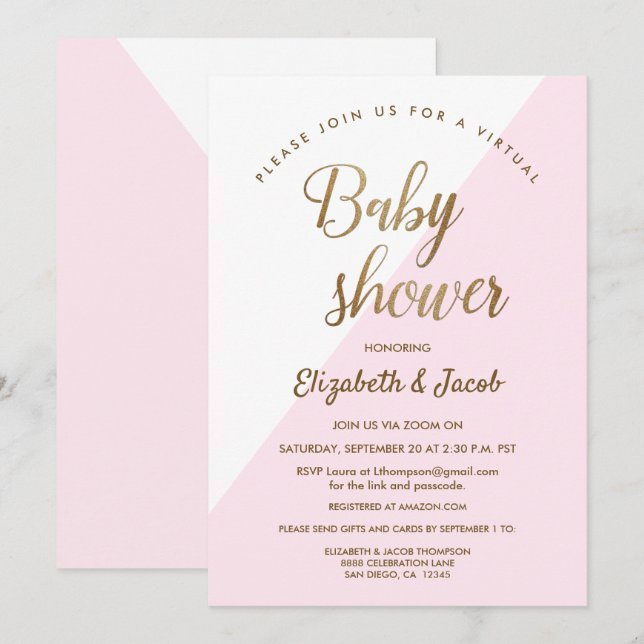 Modern Virtual Chic Baby Shower Pink Baby Girl Invitation (Front/Back)