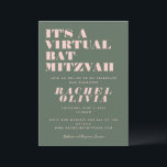 Modern Virtual Online Pink and Green Bat Mitzvah Invitation<br><div class="desc">Modern Virtual Online Pink and Green Bat Mitzvah Invitation</div>