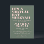 Modern Virtual Online Pink and Green Bat Mitzvah Invitation<br><div class="desc">Modern Virtual Online Pink and Green Bat Mitzvah Invitation</div>