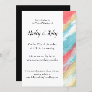 Modern Virtual Watercolor Red Teal Gold Chic Invitation