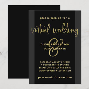 Modern Virtual Wedding   Black and Gold Invitation