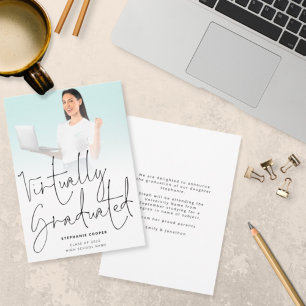 Modern Virtually Graduated Script Photo Graduation Announcement