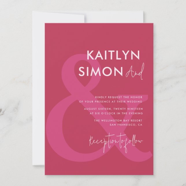 modern viva magenta and pink wedding invitation (Front)