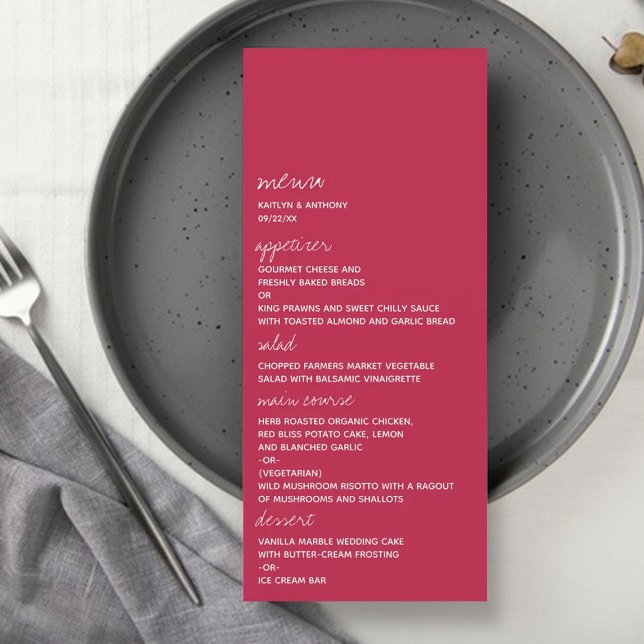Modern Viva Magenta Minimalistic Wedding Menu (Creator Uploaded)