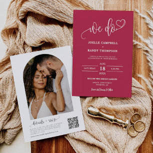 Modern Viva Magenta We Do Boho QR Code Arch Photo Invitation