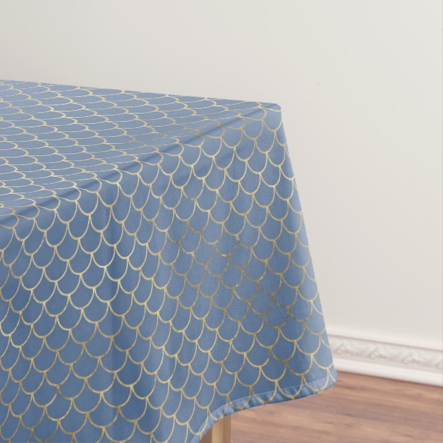 Modern Vivid Gold Blue Mermaid Scales Ideas Tablecloth (In Situ)