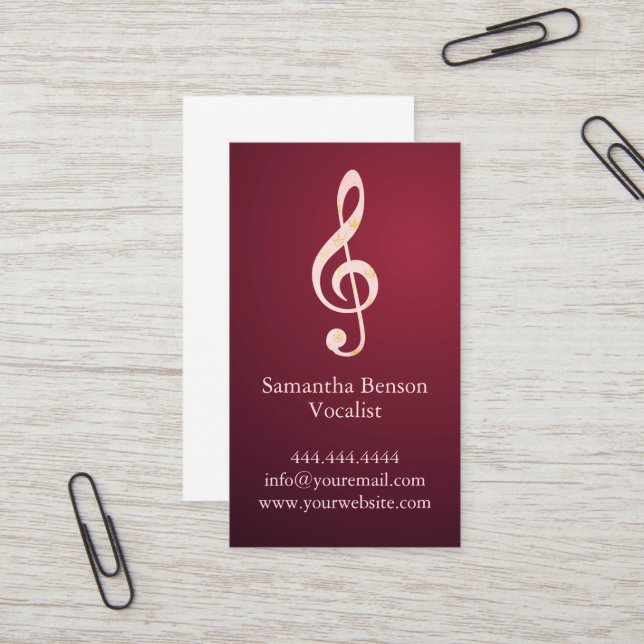 Modern Vocalist Singer Musical Clef Logo Music Business Card (Front/Back In Situ)