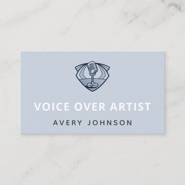 Modern Voice Over Artist Actor Microphone Logo Business Card (Front)