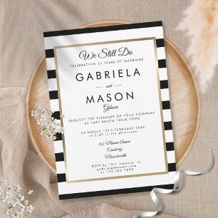Modern Vow Renewal Classic Stripe Gold Border Invitation