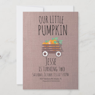 Modern Wagon Watercolor Little Halloween Pumpkins Invitation