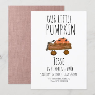 Modern Wagon Watercolor Little Pumpkin Invitation