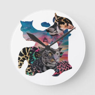 Modern Wall Clock – Eclectic Animal Print & Abstra