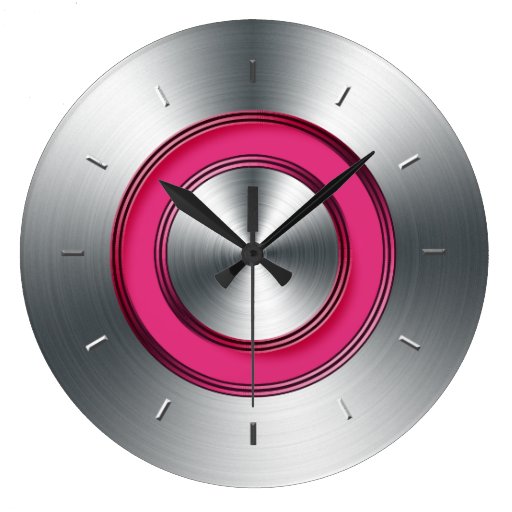Image of Modern Wall Clock Faux Metal And Fuchsia