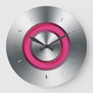 Modern Wall Clock Faux Metal And Fuchsia