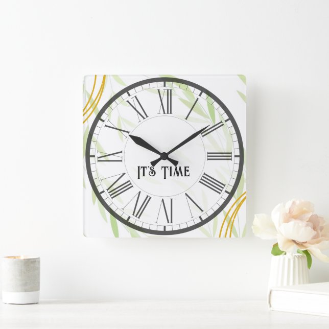 Modern Wall Clock “It’s Time” – Green & Gold (Home)
