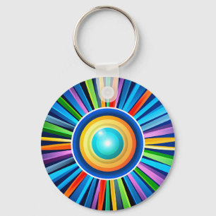 Modern wall clock with vibrant radial rainbow sunb key ring