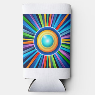 Modern wall clock with vibrant radial rainbow sunb seltzer can cooler
