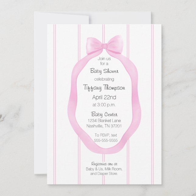 Modern Wallpaper Pink White Stripes Baby Shower Invitation (Front)