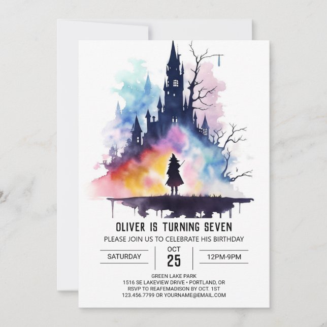 Modern Wand Wielder Wizard Birthday Invitation (Front)