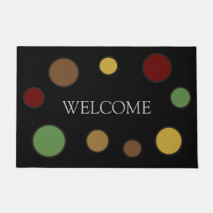 Modern Warm Coloured  Circles on Black Welcome Doormat