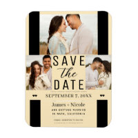 Modern Warm Custard Save the Date 3 Photo Wedding