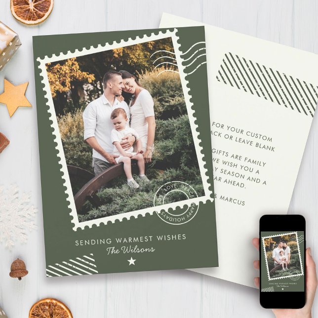 Modern Warm Family Photo Cute Stamp Holiday Card (Creator Uploaded)