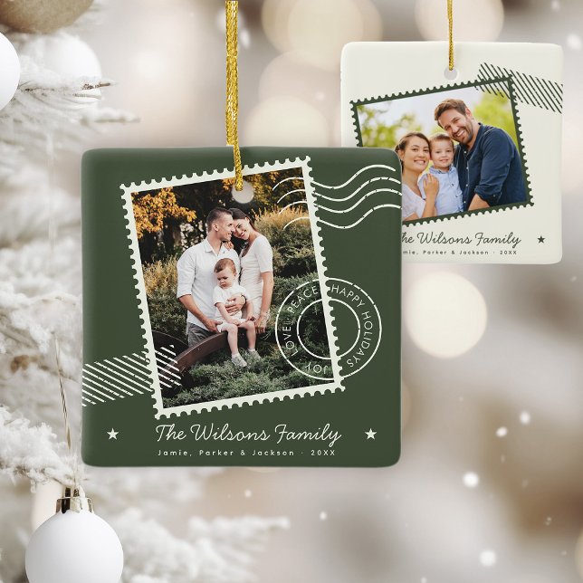 Modern Warm Family Photo Cute Stamp Holiday Ceramic Ornament (Creator Uploaded)
