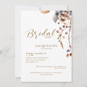 Modern Warm Foliage White Bridal Shower Invitation