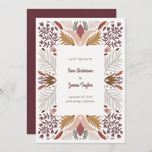 Modern Warm Geometric Botanical Floral Boho Frame Save The Date