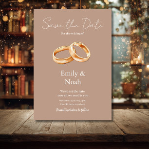 Modern Warm Pink Wedding Rings Save The Date Card