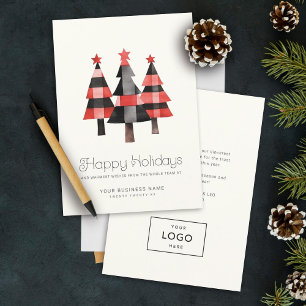 Modern Warm Plaid Christmas Trees Simple Business Holiday Card
