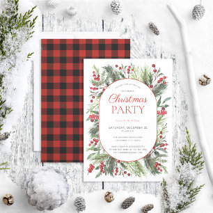 Modern Warm Red Winter Plaid Christmas Party Invitation