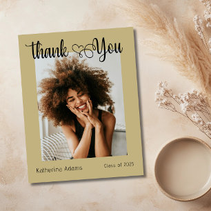 Modern Warm Taupe Photo Graduation Thank You Card