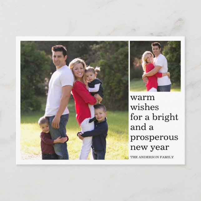 Modern Warm Wishes Happy New Year Custom Photo Holiday Postcard (Front)
