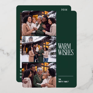Modern Warm Wishes Multi Photo Foil Holiday Card