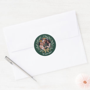 Modern Warm Wishes Photo Holiday Classic Round Sticker