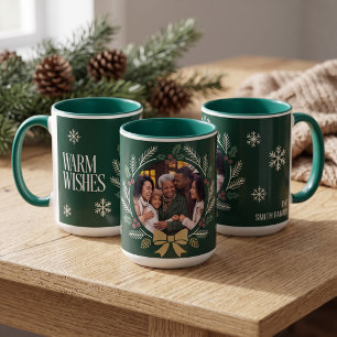 Modern Warm Wishes Photo Holiday Mug