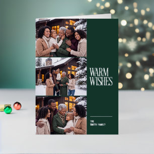 Modern Warm Wishes Three Photo Foil Holiday Card