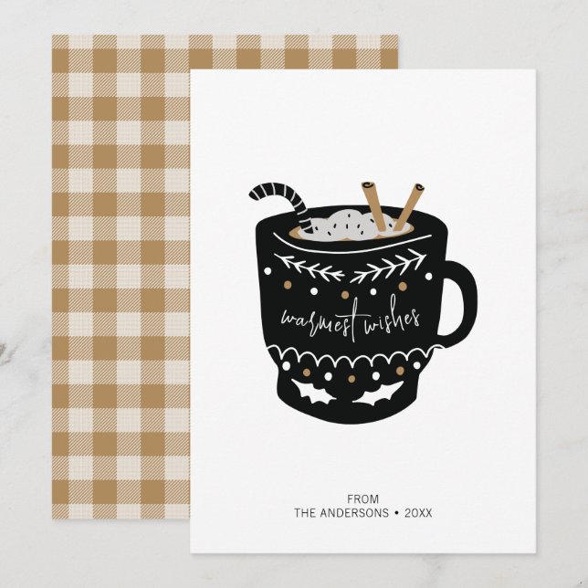 Modern Warmest Wishes Hot Cocoa Holiday Card (Front/Back)