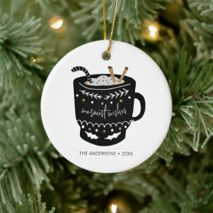 Modern Warmest Wishes Hot Cocoa Holiday Ceramic Tree Decoration