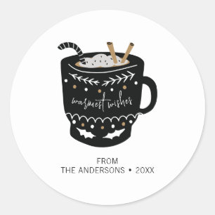 Modern Warmest Wishes Hot Cocoa Holiday Classic Round Sticker