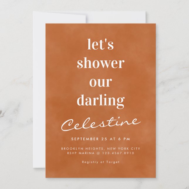 Modern Wash Ombre Terracotta Bridal Shower Invitation (Front)