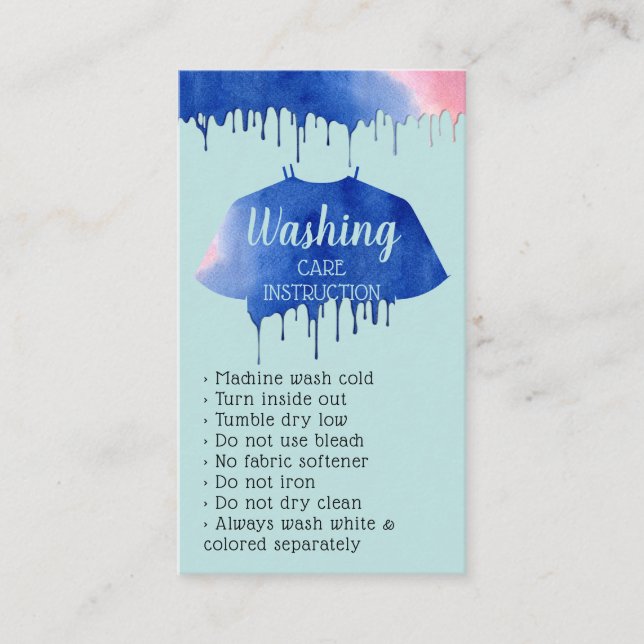 Modern Washing Instructions Clothing Shirt CaRES Business Card (Front)