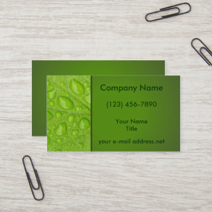 Modern Water Drops Green Leaf Business Card