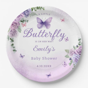 Modern Watercolo Butterfly floral girl baby shower Paper Plate