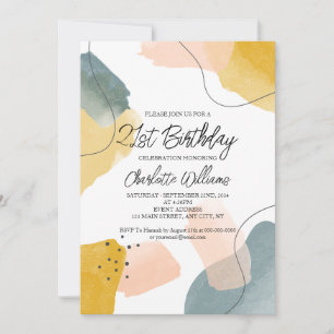 Modern Watercolor 21st Birthday Party Invitation